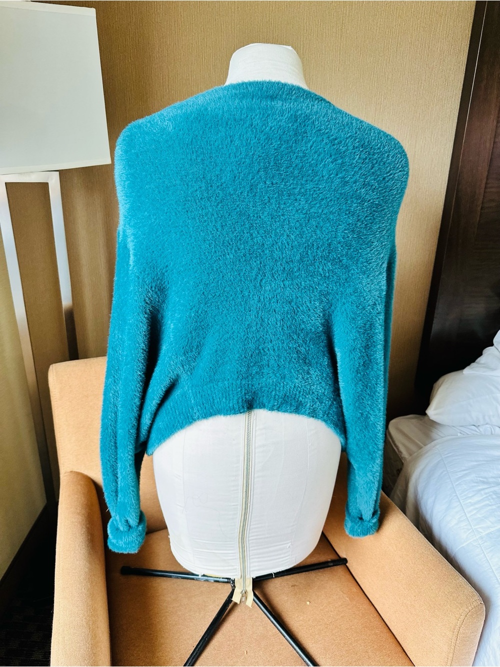 FREE PEOPLE Sz M FP ONE WYATT CARDI SOFT FUZZY BUTTON FRONT CARDIGAN TEAL - Picture 12 of 13